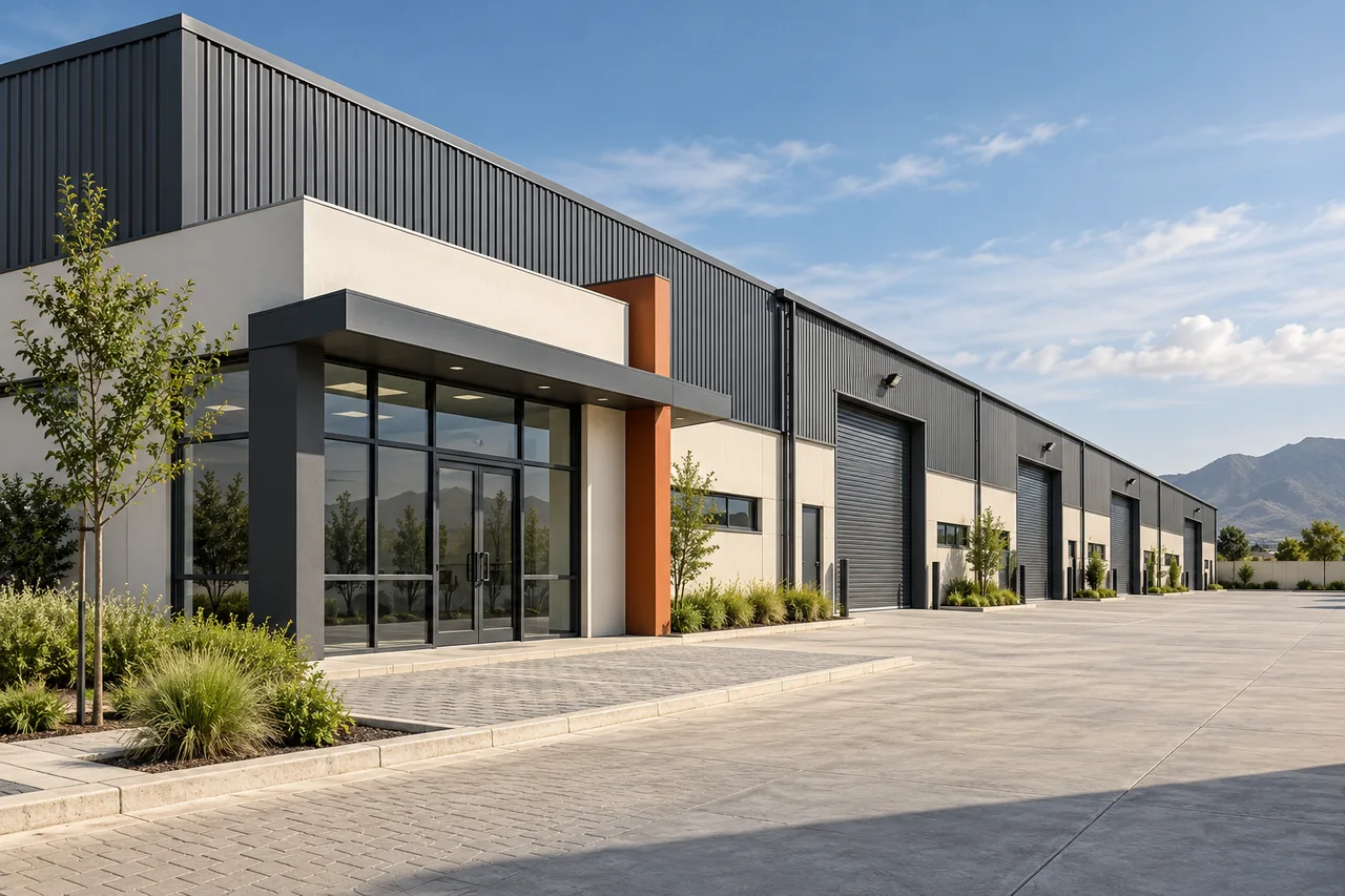 Illustration of industrial offices and workshop support premises
