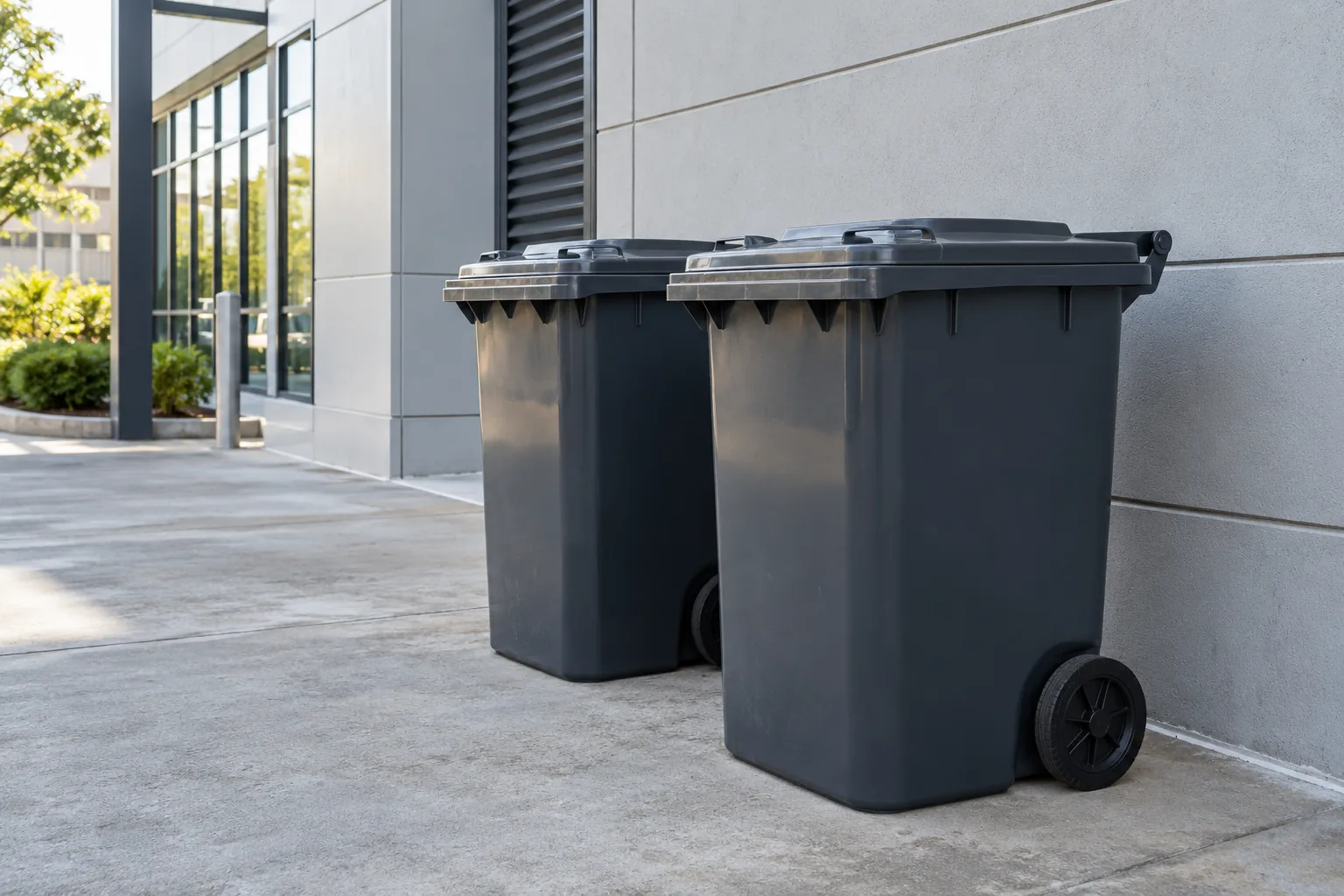 Clean wheelie bins in a tidy commercial service yard
